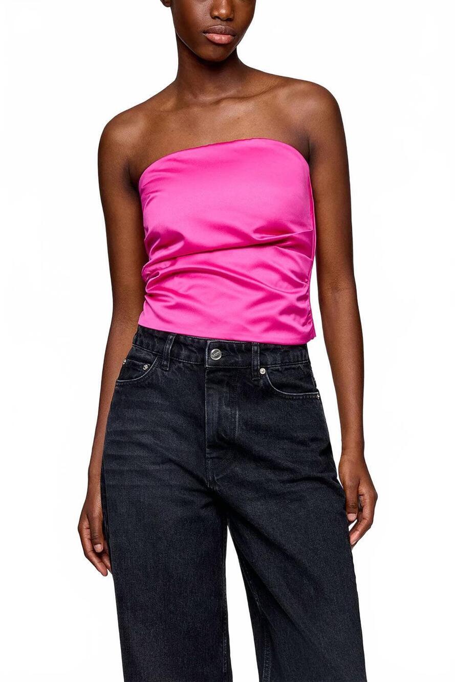 NEW GANNI duchesse satin bandeau top in raspberry rose